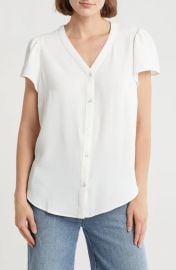 DKNY V-Neck Button-Up Top in Ivory at Nordstrom Rack